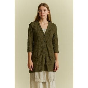 Habitat Clothes To Live In Gauzy Mandarin Collar Longline Cardigan Olive